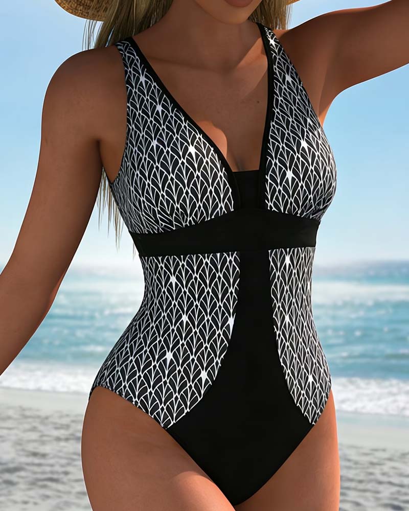Bikini Argyle Patchwork Collo a V Moda