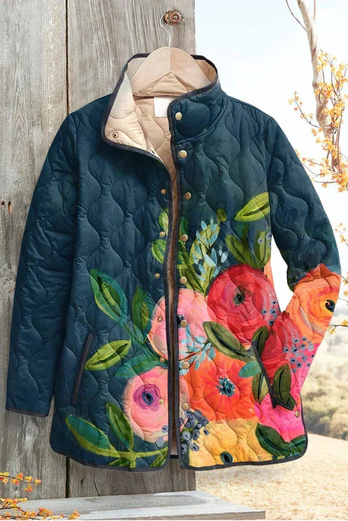 Wilma™ | Giacca trapuntata con fiori su blu marino
