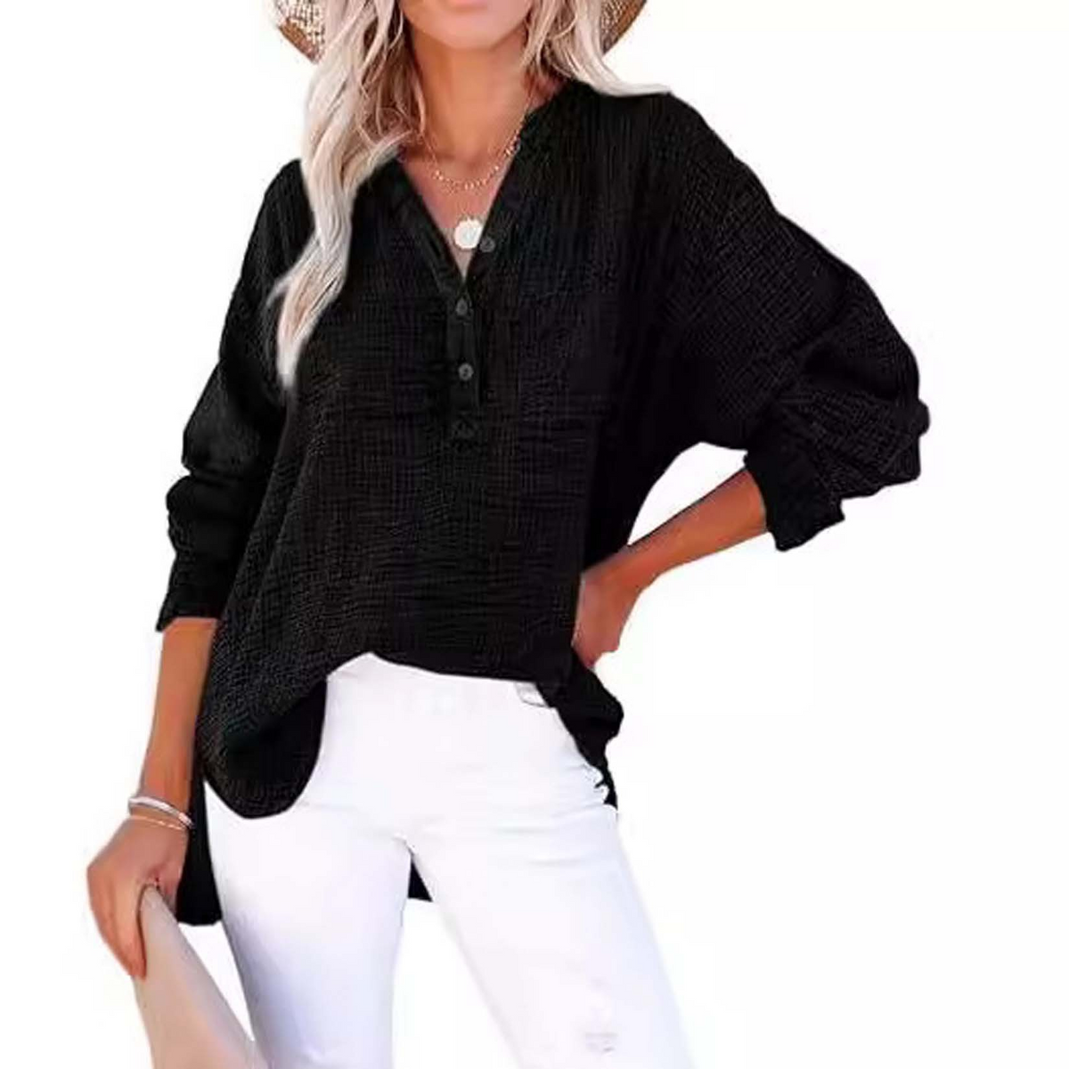 Emilia - Camicia a maniche lunghe plissettata di colore solido