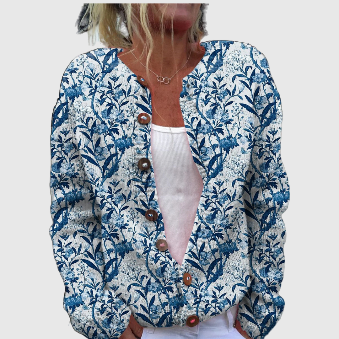 Karin™ | Cardigan con motivo foglia blu