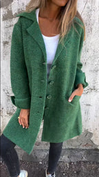 Milena – Cappotto Lungo Casual in Lana con Revers e Chiusura Monopetto