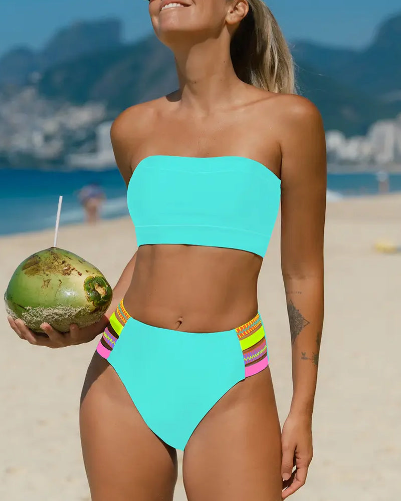 Bikini Ricamato Neon Fascia Senza Spalline