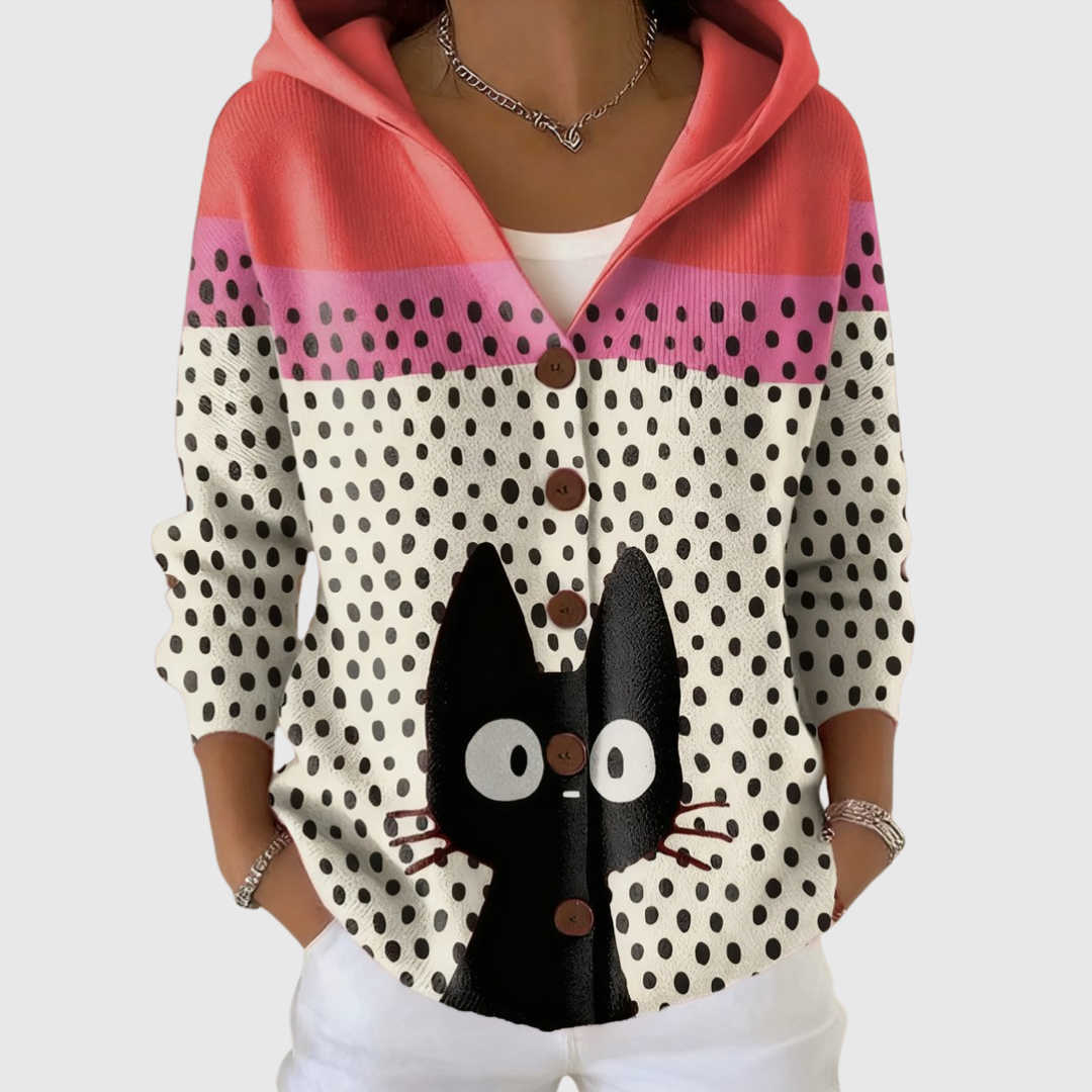Cardigan con cappuccio in maglia