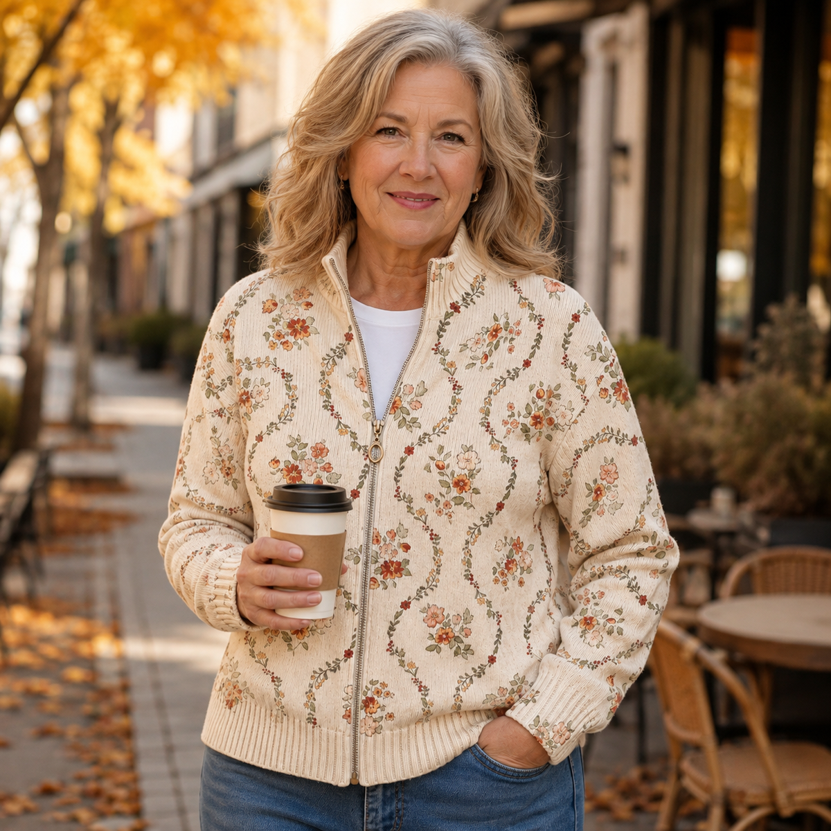 Hannelore™ | Cardigan con delicate viti fiorite