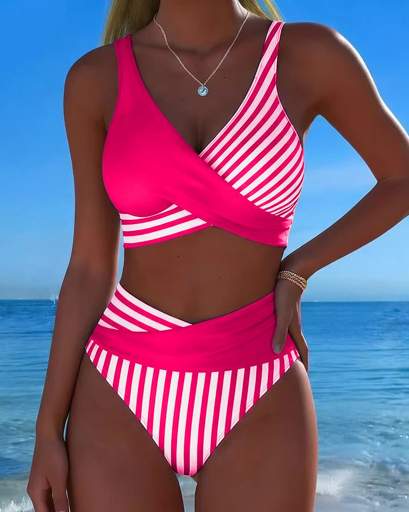 Bikini Incrociato Striato Stampato