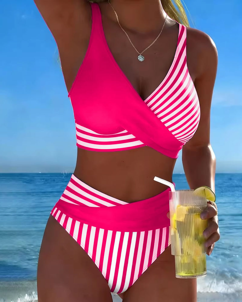 Bikini Incrociato Striato Stampato