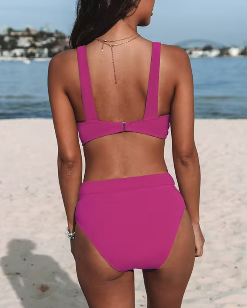 Bikini a vita alta in tinta unita