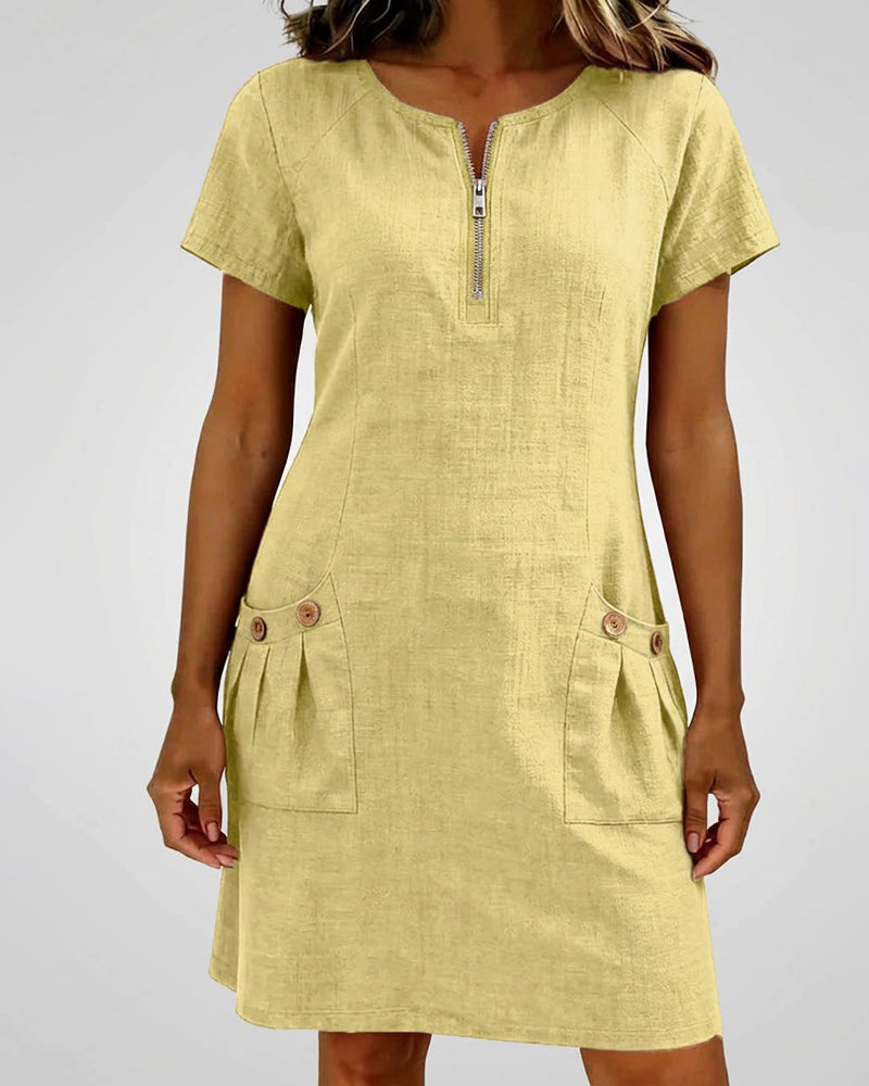 Azahar | Vestito casual in cotone con zip e tasche
