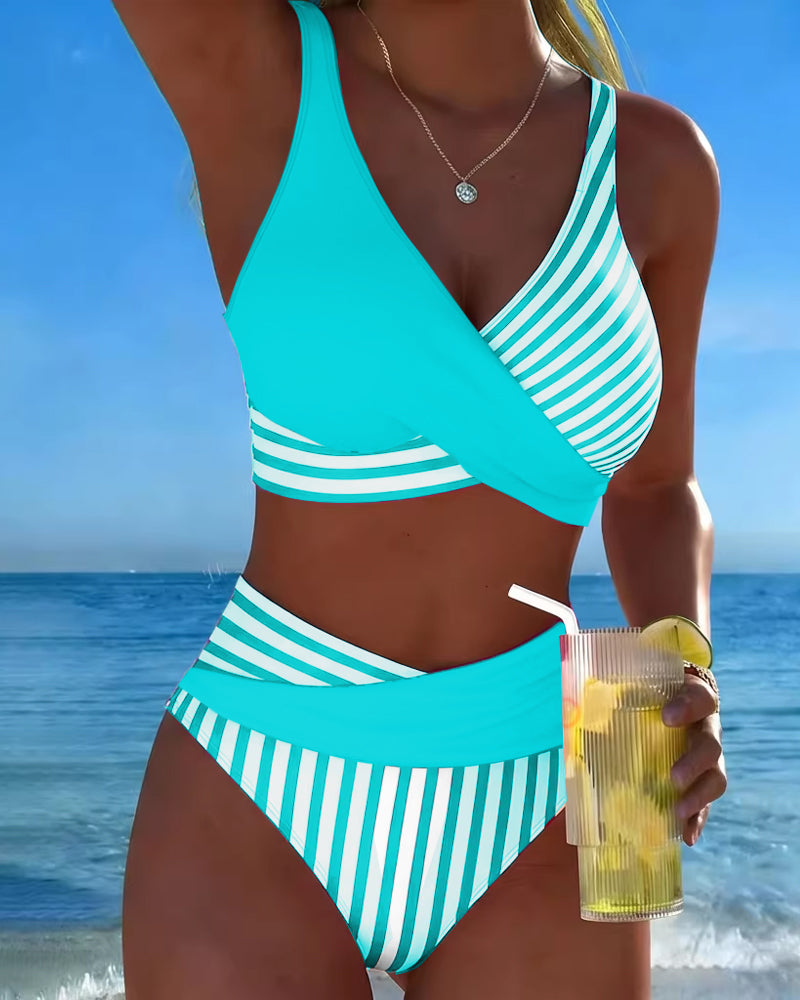 Bikini Incrociato Striato Stampato