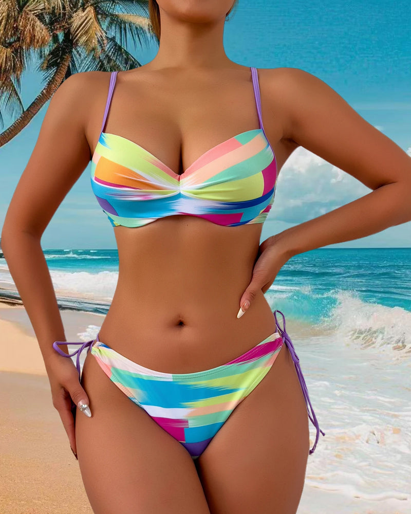 Bikini a Due Pezzi Stampato con Corda