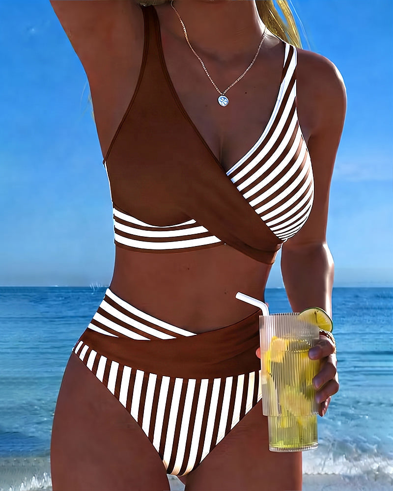 Bikini Incrociato Striato Stampato