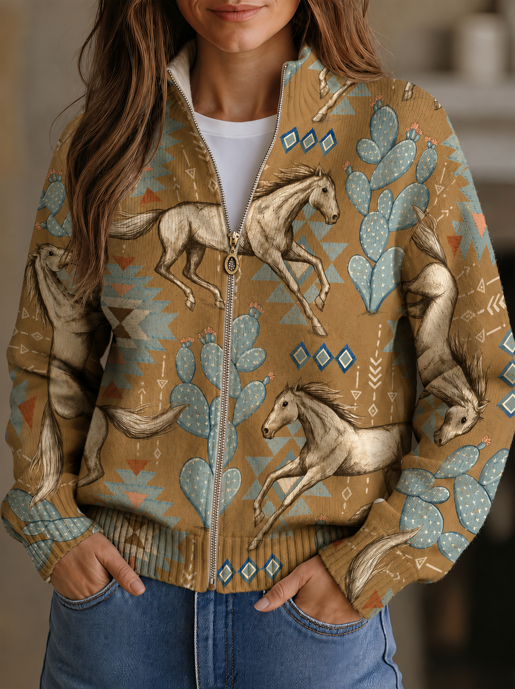Beate™ | Cardigan con cavalli e cactus