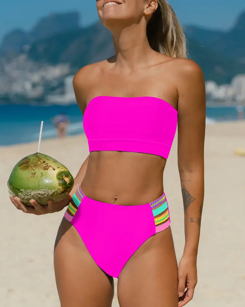 Bikini Ricamato Neon Fascia Senza Spalline