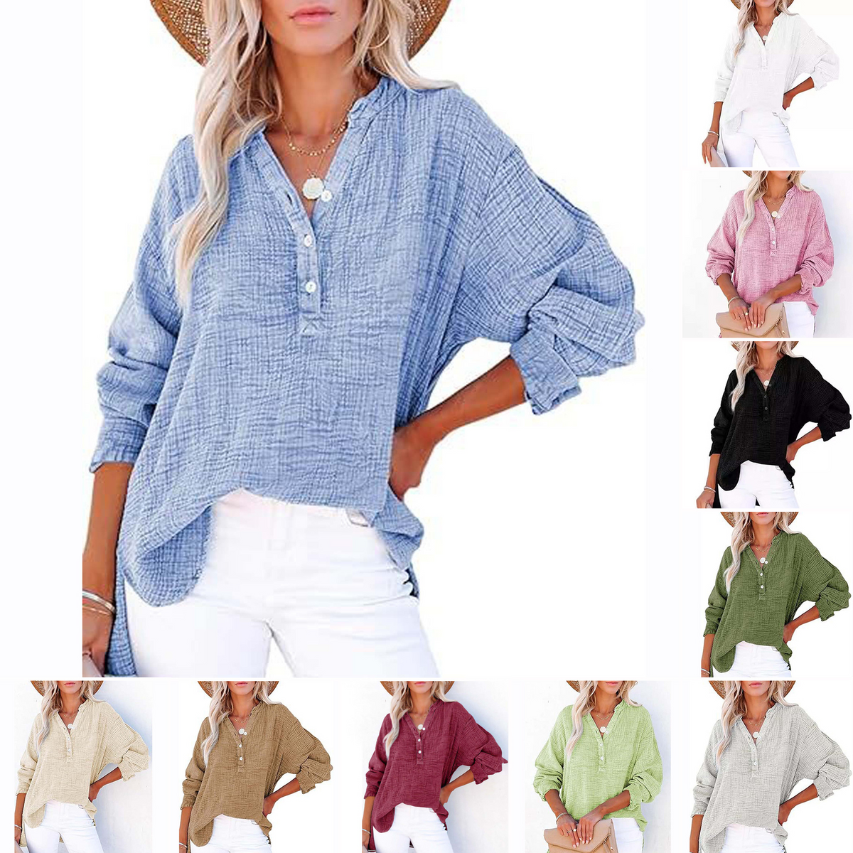 Emilia - Camicia a maniche lunghe plissettata di colore solido