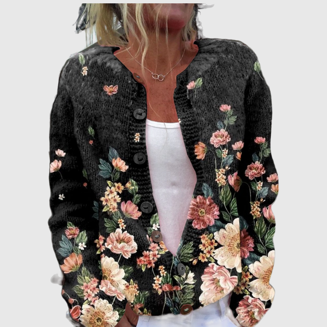 Christa™ | Cardigan con rose su nero
