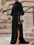 Abito Maxi Elegante con Bottoni Laterali