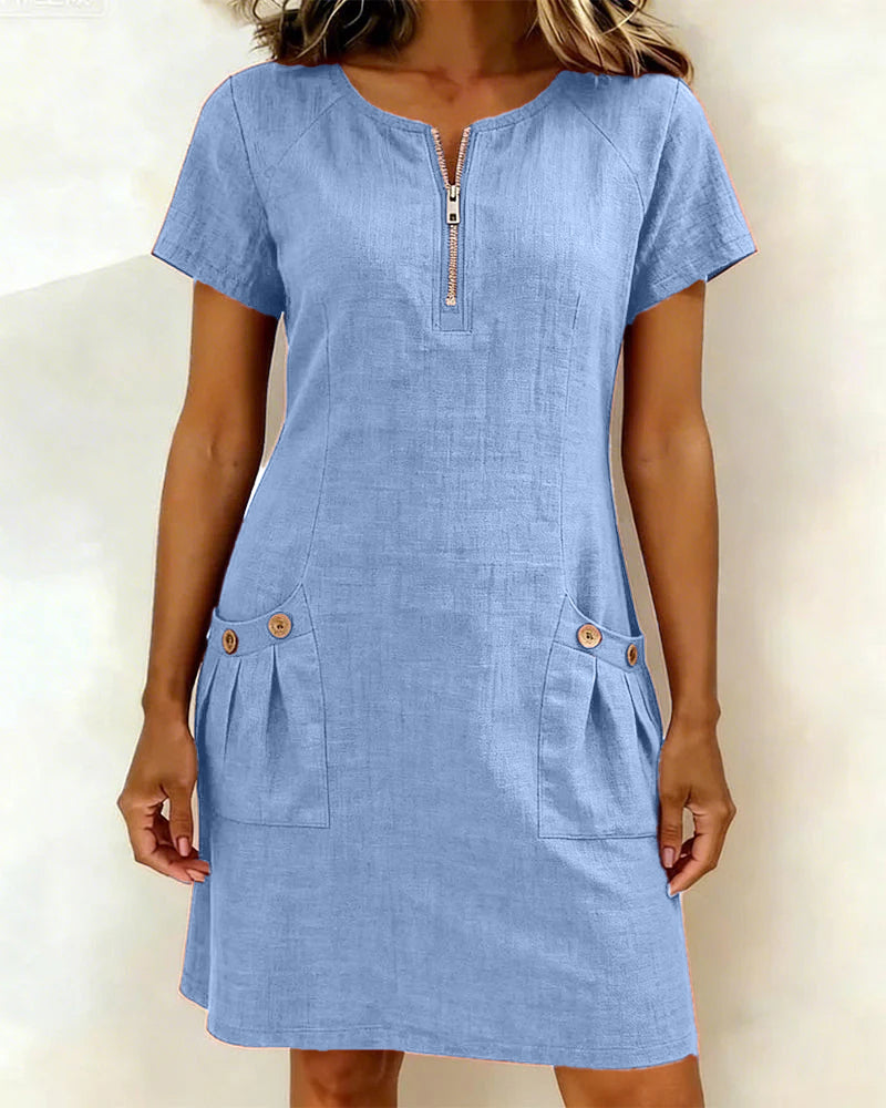 Azahar | Vestito casual in cotone con zip e tasche