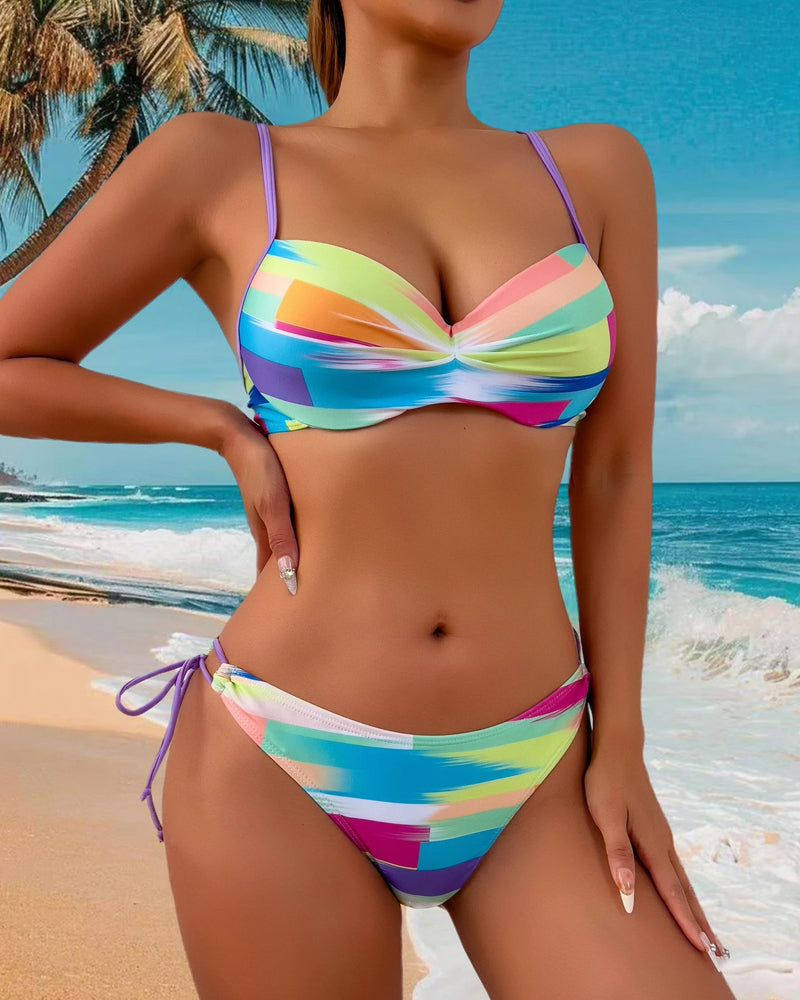 Bikini a Due Pezzi Stampato con Corda