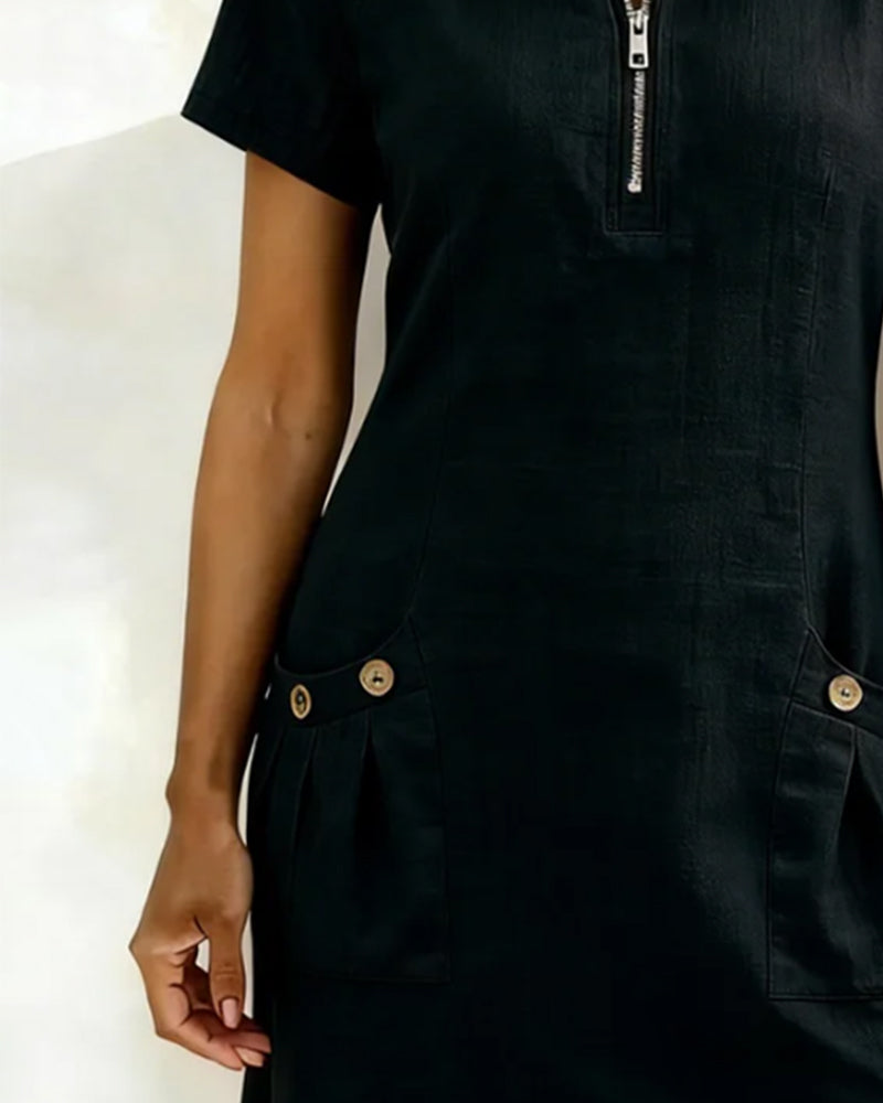 Azahar | Vestito casual in cotone con zip e tasche
