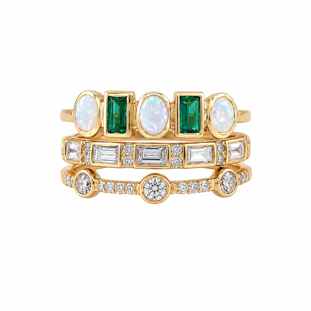 Anelli Vintage in Opale Verde e Bianco