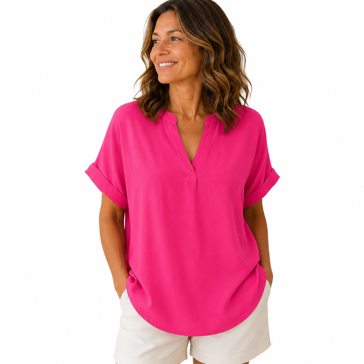 Sabrina™ - Top a manica corta, di taglio largo e colore uniforme