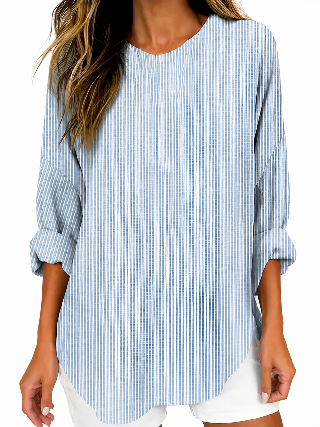 Valentina - Blusa Elegante a Righe con Maniche Arrotolate