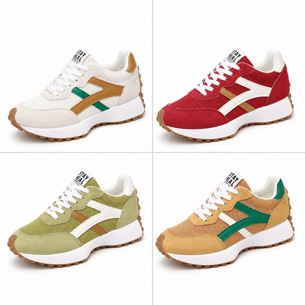 Milena - Scarpe da tennis vintage in maglia da donna, con suola a zeppa