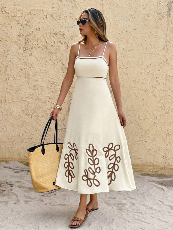 Abito da donna vintage con schiena scoperta e spalline sottili, per vacanze e tempo libero, stile da viaggio per il mercato transfrontaliero Europa-America-Asia