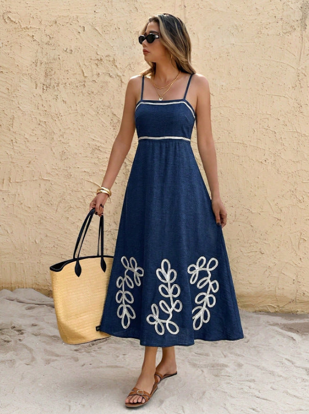 Abito da donna vintage con schiena scoperta e spalline sottili, per vacanze e tempo libero, stile da viaggio per il mercato transfrontaliero Europa-America-Asia