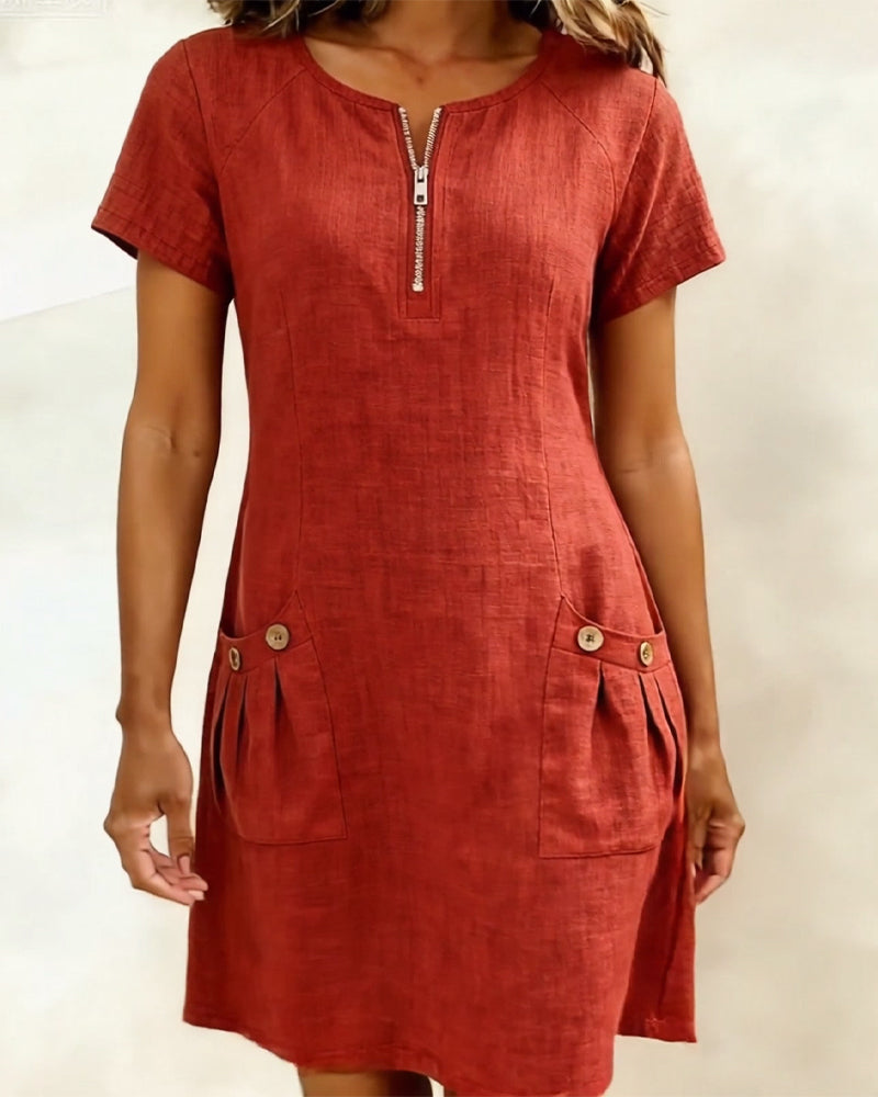 Azahar | Vestito casual in cotone con zip e tasche