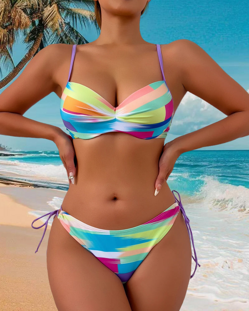 Bikini a Due Pezzi Stampato con Corda