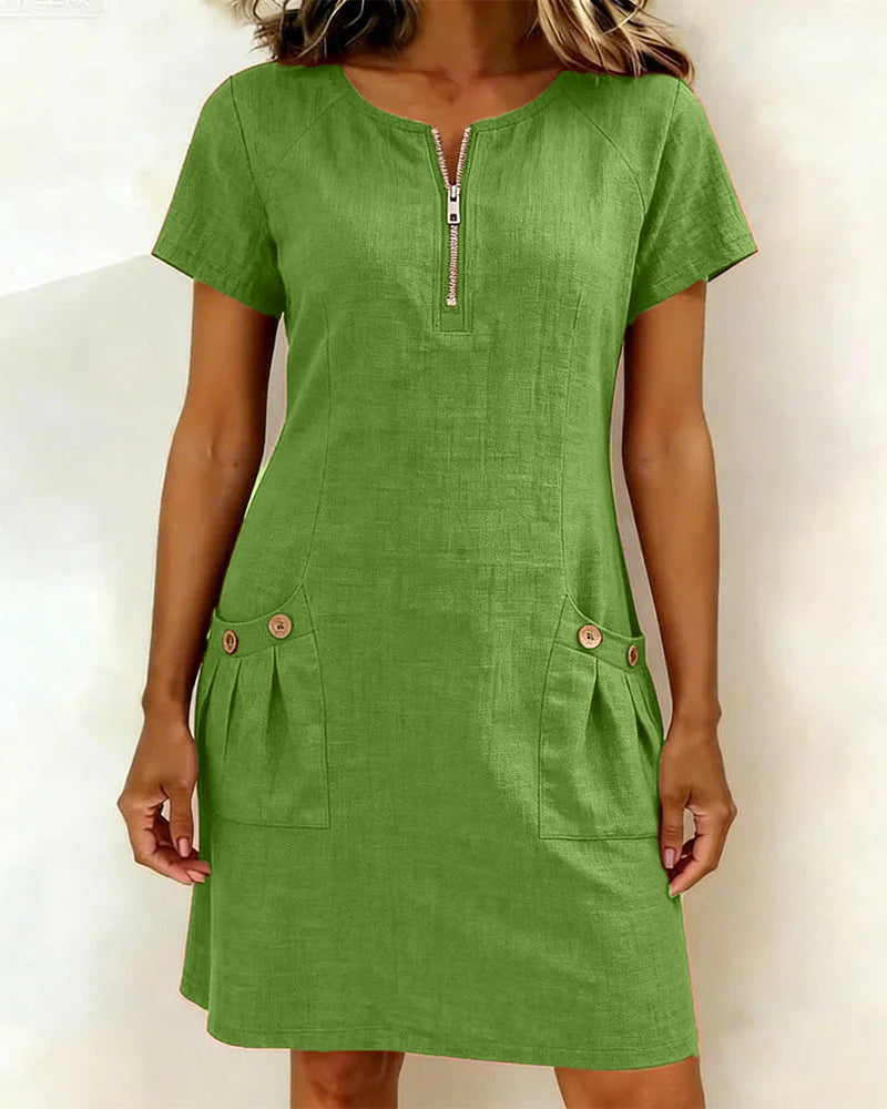 Azahar | Vestito casual in cotone con zip e tasche