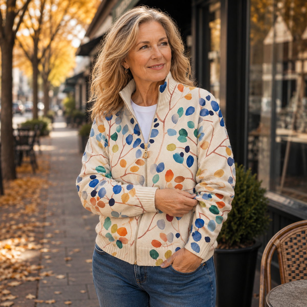 Claudia™ | Cardigan con foglie ad acquerello