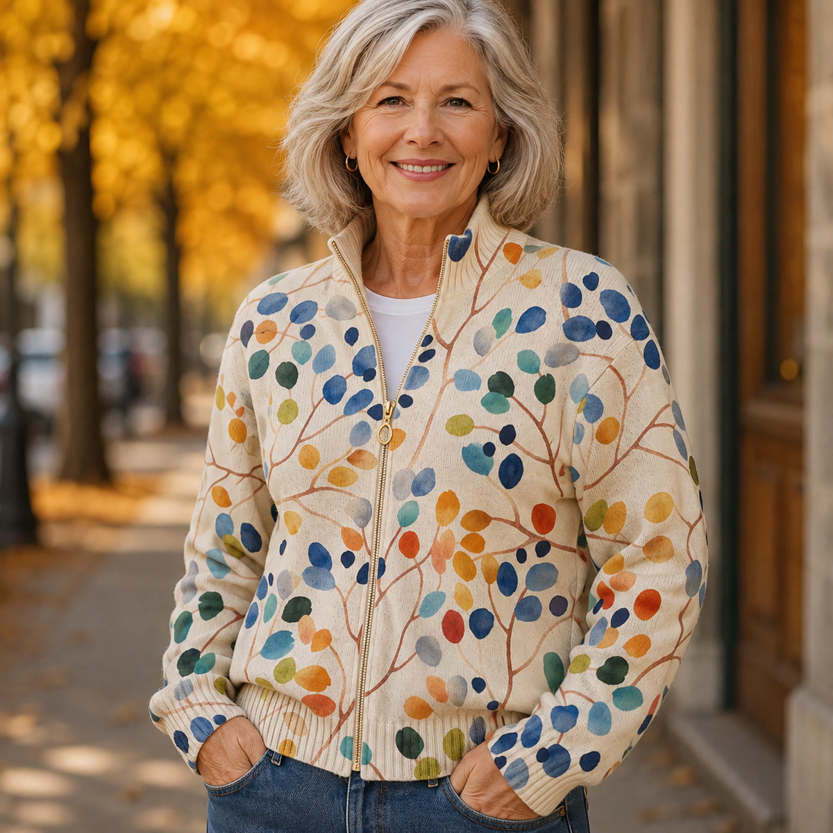 Claudia™ | Cardigan con foglie ad acquerello