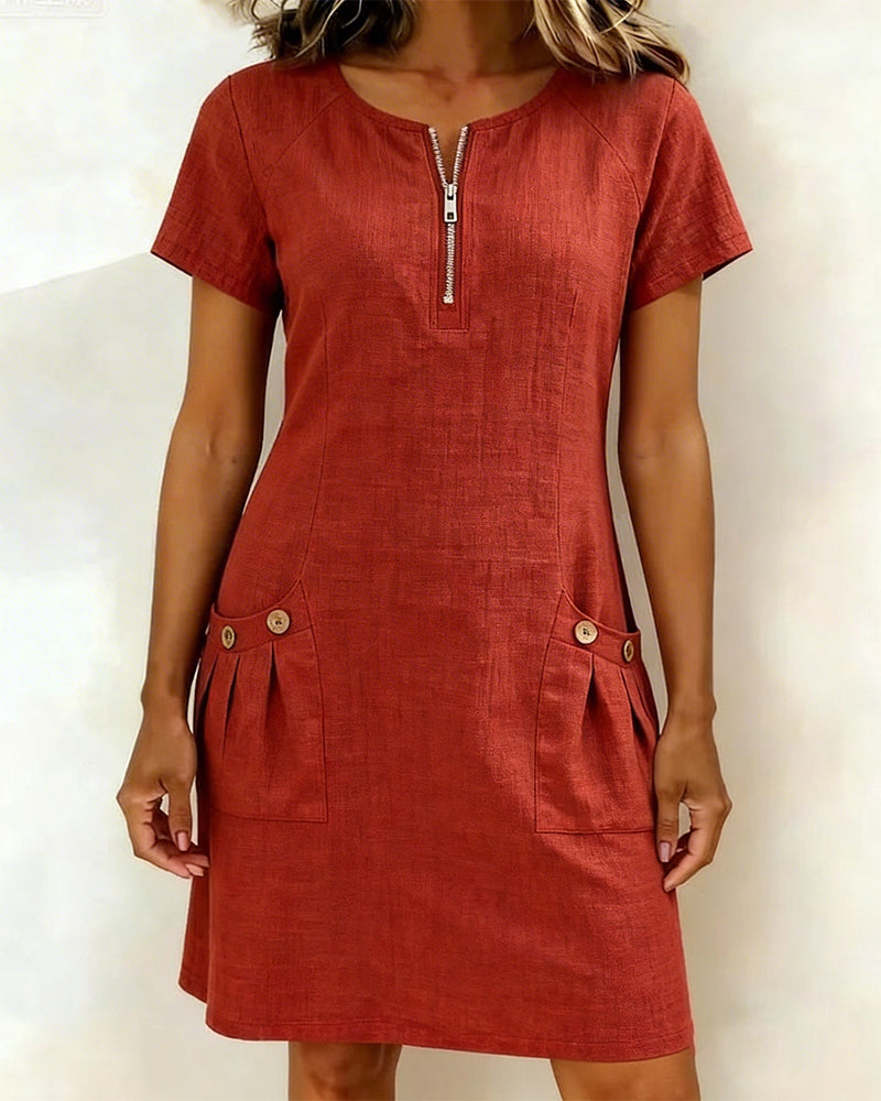 Azahar | Vestito casual in cotone con zip e tasche