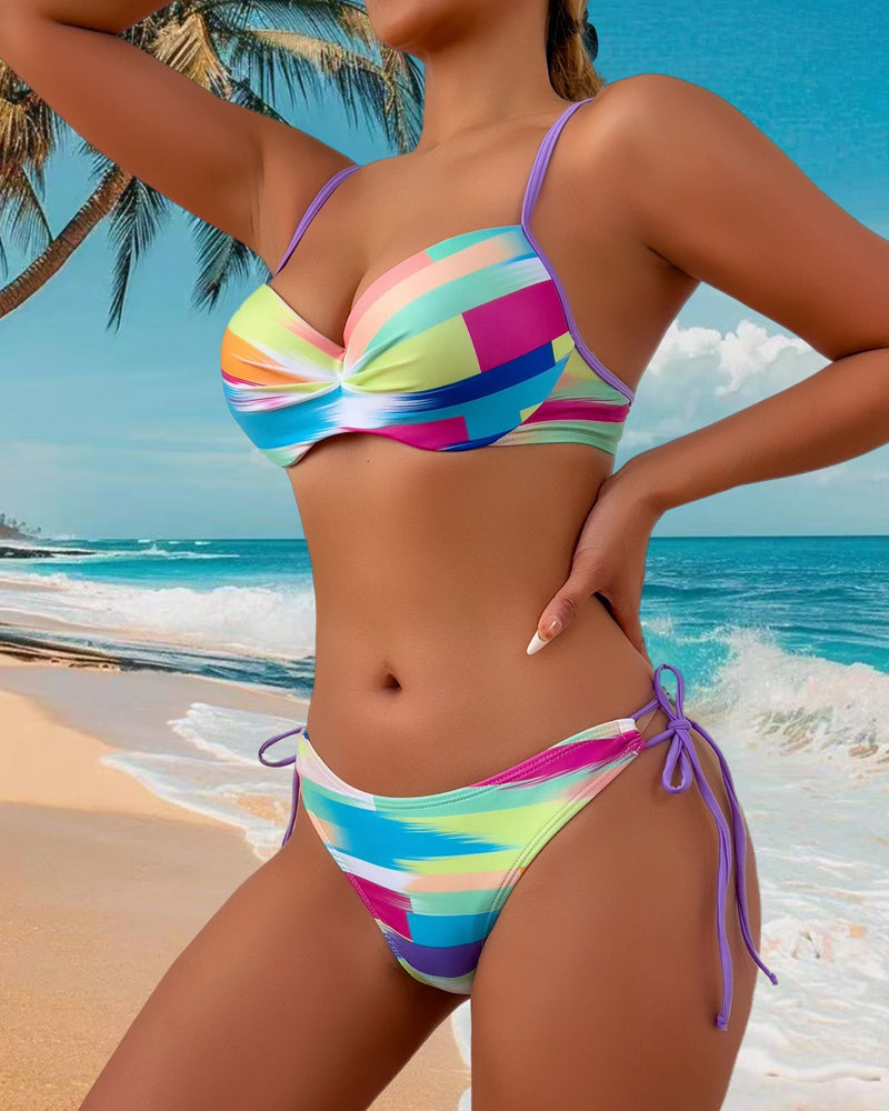 Bikini a Due Pezzi Stampato con Corda