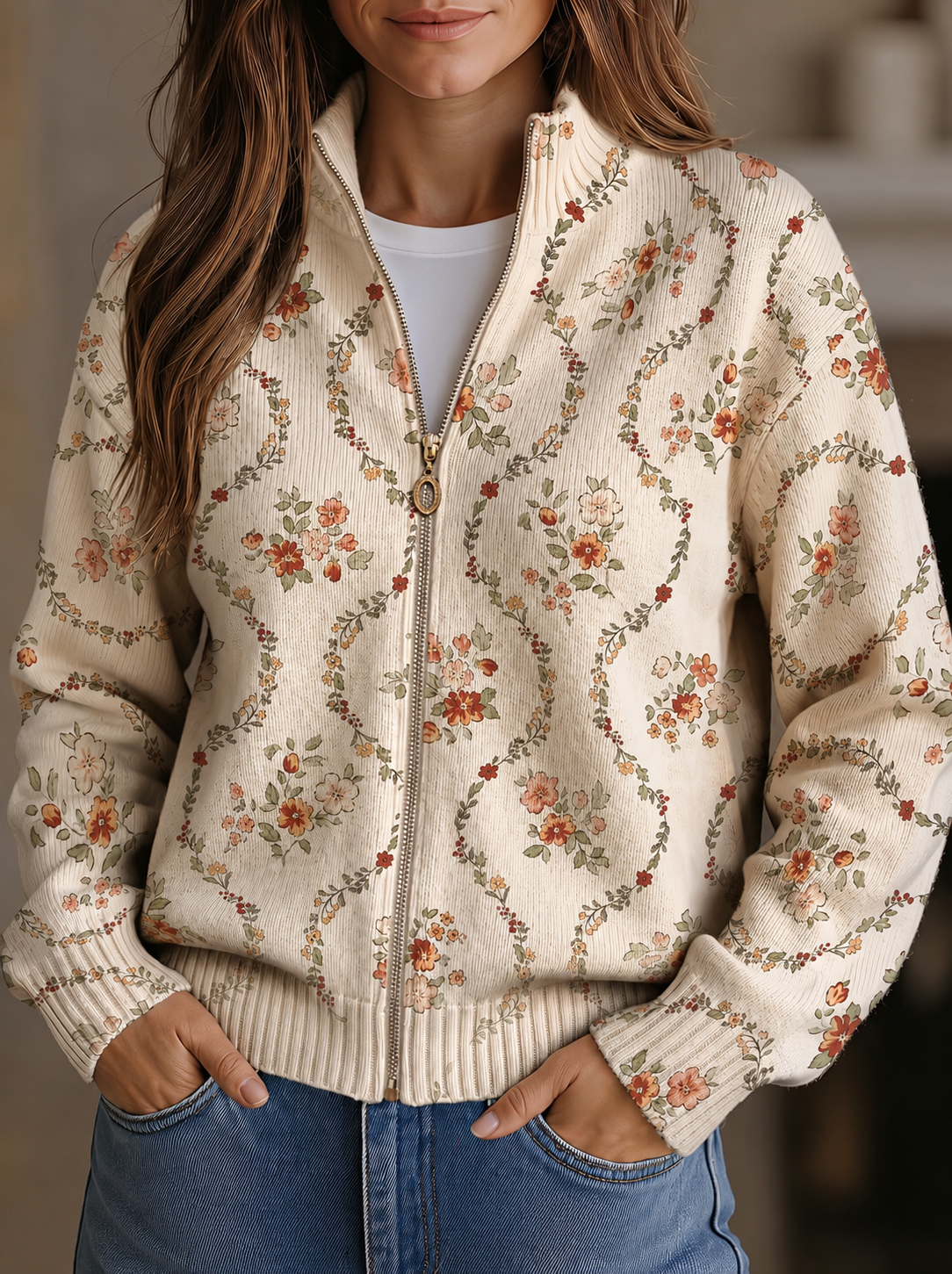 Hannelore™ | Cardigan con delicate viti fiorite
