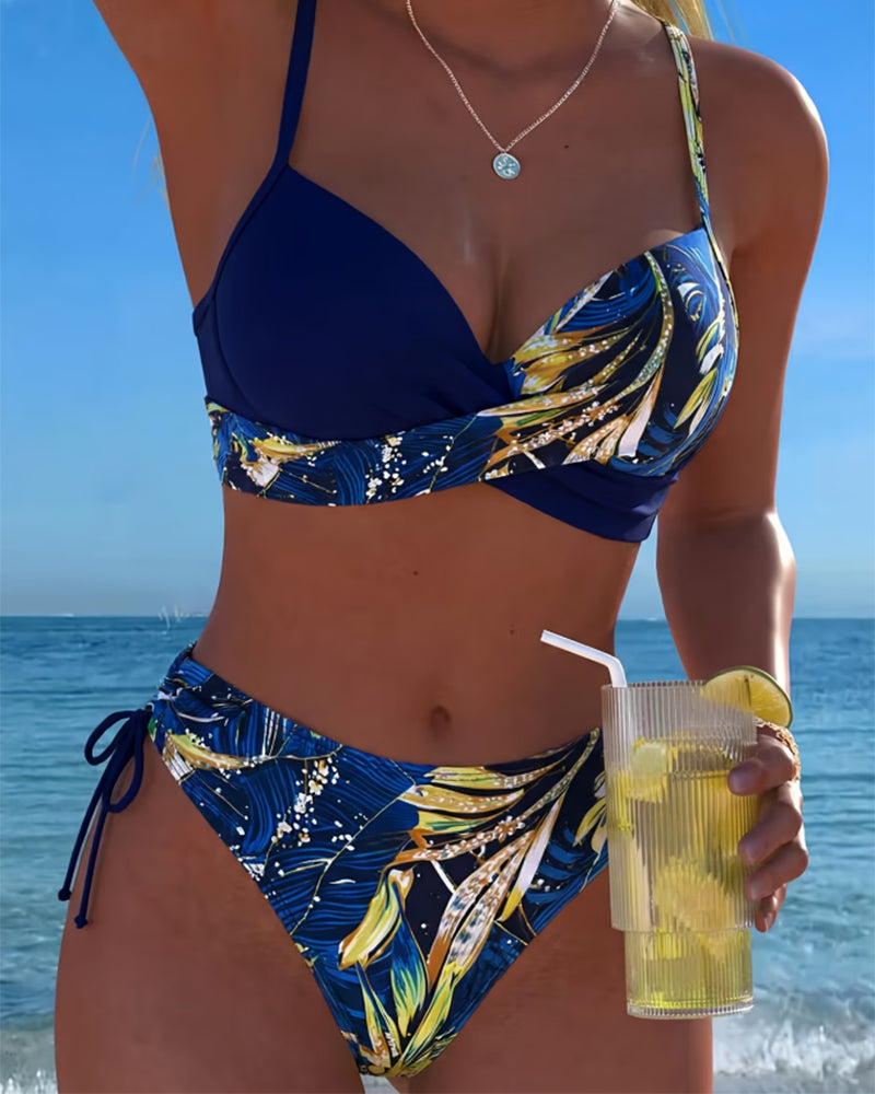 Bikini Stampato Tropicale Con Nodo Laterale Sexy