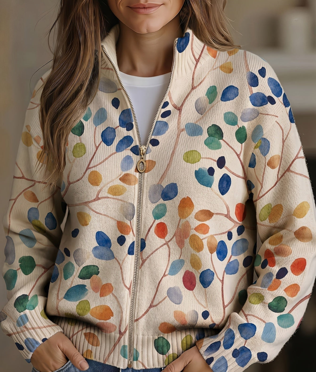 Claudia™ | Cardigan con foglie ad acquerello