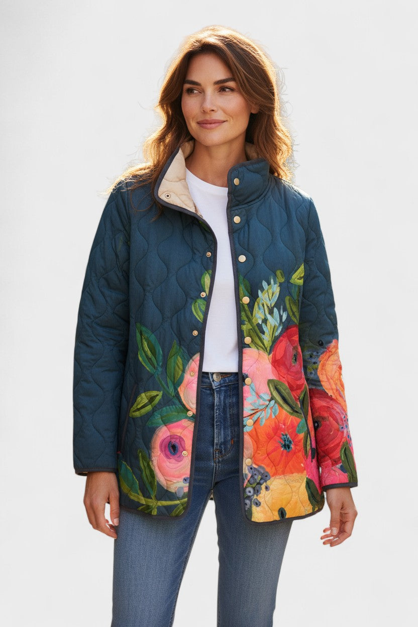 Wilma™ | Giacca trapuntata con fiori su blu marino