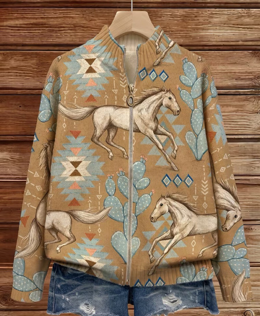Beate™ | Cardigan con cavalli e cactus