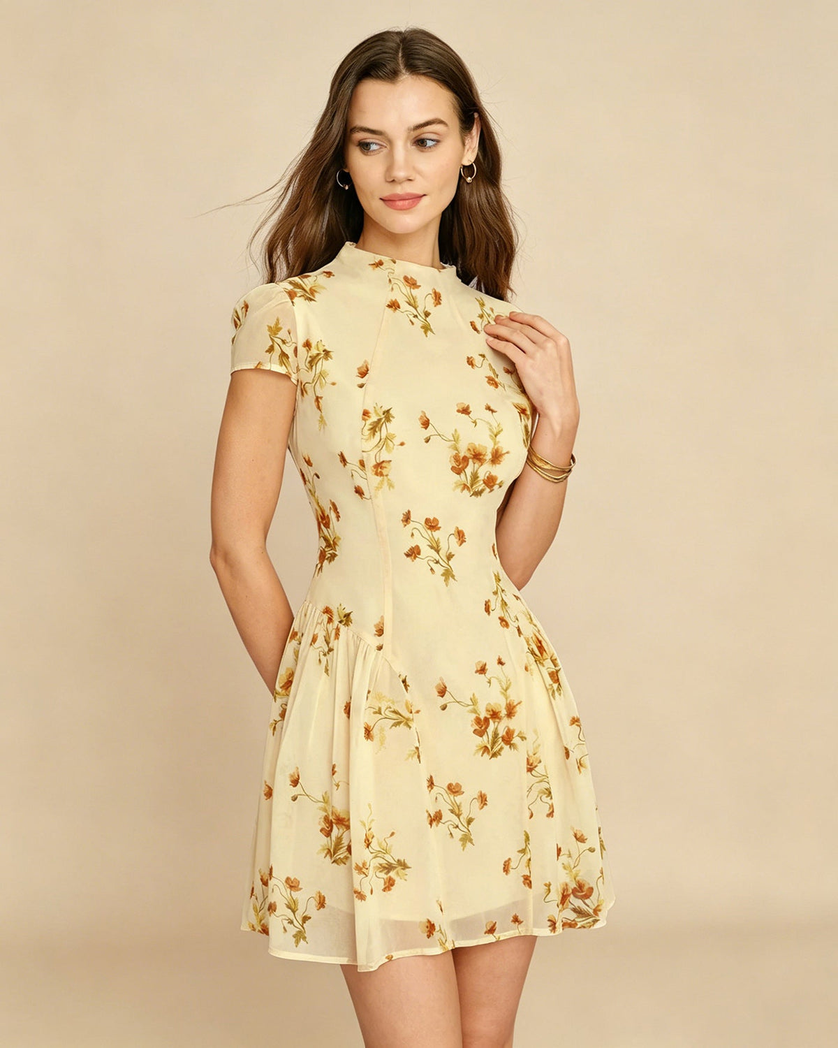 Abito Mini Floreale Tartaruga Giallo Chiaro