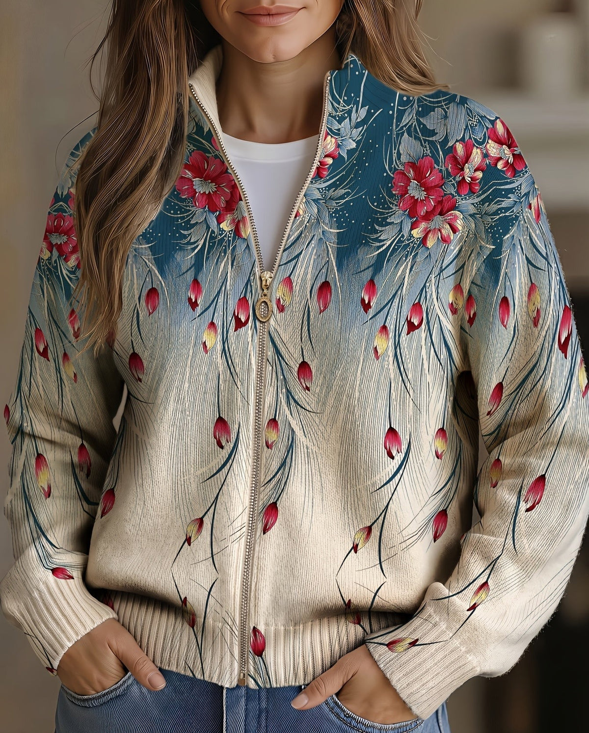 Franziska™ | Cardigan con piume e fiori